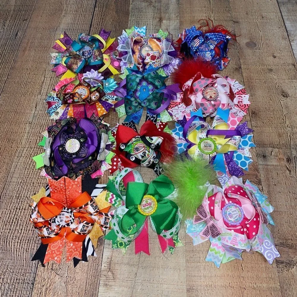 Lot of 12 boutique style‎ handmade bows
